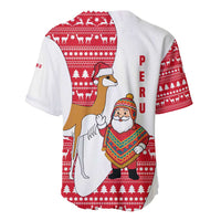 Peru Christmas Baseball Jersey with Santa Claus Vicuña Andean Poncho and Red Festive Pattern Design - Wonder Print Shop