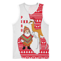 Peru Christmas Basketball Jersey with Santa Claus Vicuña Andean Poncho and Red Festive Pattern Design - Wonder Print Shop