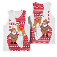 Peru Christmas Basketball Jersey with Santa Claus Vicuña Andean Poncho and Red Festive Pattern Design - Wonder Print Shop