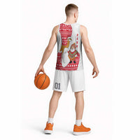Peru Christmas Basketball Jersey with Santa Claus Vicuña Andean Poncho and Red Festive Pattern Design - Wonder Print Shop