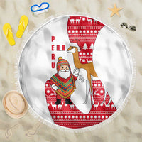 Peru Christmas Beach Blanket with Santa Claus Vicuña Andean Poncho and Red Festive Pattern Design - Wonder Print Shop