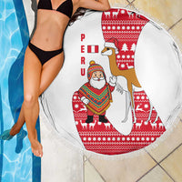 Peru Christmas Beach Blanket with Santa Claus Vicuña Andean Poncho and Red Festive Pattern Design - Wonder Print Shop