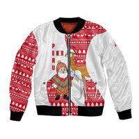 Peru Christmas Bomber Jacket with Santa Claus Vicuña Andean Poncho and Red Festive Pattern Design - Wonder Print Shop