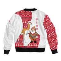 Peru Christmas Bomber Jacket with Santa Claus Vicuña Andean Poncho and Red Festive Pattern Design - Wonder Print Shop
