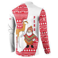Peru Christmas Button Sweatshirt with Santa Claus Vicuña Andean Poncho and Red Festive Pattern Design - Wonder Print Shop