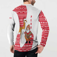 Peru Christmas Button Sweatshirt with Santa Claus Vicuña Andean Poncho and Red Festive Pattern Design - Wonder Print Shop