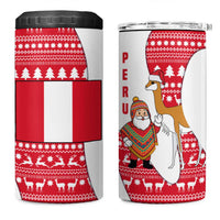 Peru Christmas 4 in 1 Can Cooler Tumbler with Santa Claus Vicuña Andean Poncho and Red Festive Pattern Design - Wonder Print Shop