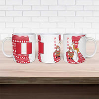 Peru Christmas Ceramic Mug with Santa Claus Vicuña Andean Poncho and Red Festive Pattern Design - Wonder Print Shop