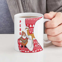 Peru Christmas Ceramic Mug with Santa Claus Vicuña Andean Poncho and Red Festive Pattern Design - Wonder Print Shop