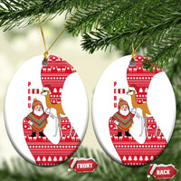 Peru Christmas Ceramic Ornament with Santa Claus Vicuña Andean Poncho and Red Festive Pattern Design - Wonder Print Shop