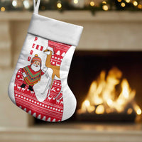 Peru Christmas Stocking with Santa Claus Vicuña Andean Poncho and Red Festive Pattern Design - Wonder Print Shop