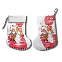 Peru Christmas Stocking with Santa Claus Vicuña Andean Poncho and Red Festive Pattern Design - Wonder Print Shop