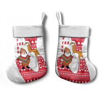 Peru Christmas Stocking with Santa Claus Vicuña Andean Poncho and Red Festive Pattern Design - Wonder Print Shop