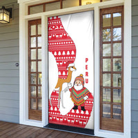 Peru Christmas Door Cover with Santa Claus Vicuña Andean Poncho and Red Festive Pattern Design - Wonder Print Shop