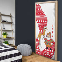 Peru Christmas Door Cover with Santa Claus Vicuña Andean Poncho and Red Festive Pattern Design - Wonder Print Shop