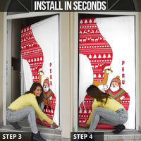 Peru Christmas Door Cover with Santa Claus Vicuña Andean Poncho and Red Festive Pattern Design - Wonder Print Shop