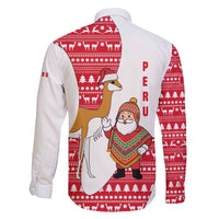 Peru Christmas Family Matching Long Sleeve Bodycon Dress and Hawaiian Shirt with Santa Claus Vicuña Andean Poncho and Red Festive Pattern Design - Wonder Print Shop