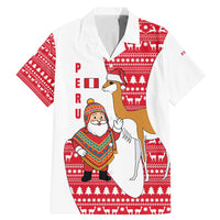 Peru Christmas Family Matching Mermaid Dress and Hawaiian Shirt with Santa Claus Vicuña Andean Poncho and Red Festive Pattern Design - Wonder Print Shop