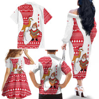 Peru Christmas Family Matching Off The Shoulder Long Sleeve Dress and Hawaiian Shirt with Santa Claus Vicuña Andean Poncho and Red Festive Pattern Design - Wonder Print Shop