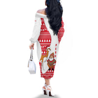 Peru Christmas Family Matching Off The Shoulder Long Sleeve Dress and Hawaiian Shirt with Santa Claus Vicuña Andean Poncho and Red Festive Pattern Design - Wonder Print Shop