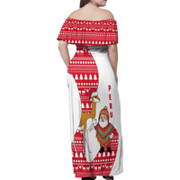 Peru Christmas Family Matching Off Shoulder Maxi Dress and Hawaiian Shirt with Santa Claus Vicuña Andean Poncho and Red Festive Pattern Design - Wonder Print Shop