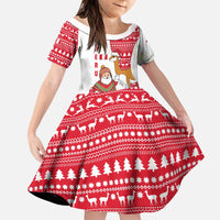 Peru Christmas Family Matching Puletasi and Hawaiian Shirt with Santa Claus Vicuña Andean Poncho and Red Festive Pattern Design - Wonder Print Shop