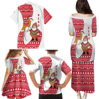 Peru Christmas Family Matching Puletasi and Hawaiian Shirt with Santa Claus Vicuña Andean Poncho and Red Festive Pattern Design - Wonder Print Shop