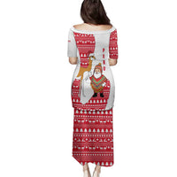 Peru Christmas Family Matching Puletasi and Hawaiian Shirt with Santa Claus Vicuña Andean Poncho and Red Festive Pattern Design - Wonder Print Shop