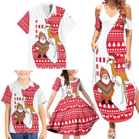 Peru Christmas Family Matching Summer Maxi Dress and Hawaiian Shirt with Santa Claus Vicuña Andean Poncho and Red Festive Pattern Design - Wonder Print Shop