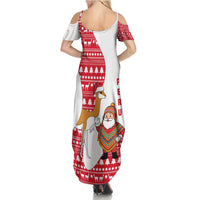 Peru Christmas Family Matching Summer Maxi Dress and Hawaiian Shirt with Santa Claus Vicuña Andean Poncho and Red Festive Pattern Design - Wonder Print Shop