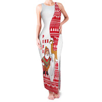 Peru Christmas Family Matching Tank Maxi Dress and Hawaiian Shirt with Santa Claus Vicuña Andean Poncho and Red Festive Pattern Design - Wonder Print Shop
