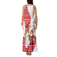 Peru Christmas Family Matching Tank Maxi Dress and Hawaiian Shirt with Santa Claus Vicuña Andean Poncho and Red Festive Pattern Design - Wonder Print Shop