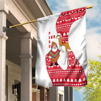 Peru Christmas Garden Flag with Santa Claus Vicuña Andean Poncho and Red Festive Pattern Design - Wonder Print Shop