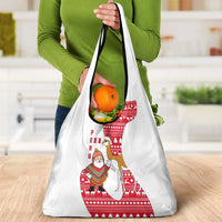 Peru Christmas Grocery Bag with Santa Claus Vicuña Andean Poncho and Red Festive Pattern Design - Wonder Print Shop