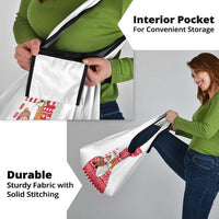 Peru Christmas Grocery Bag with Santa Claus Vicuña Andean Poncho and Red Festive Pattern Design - Wonder Print Shop