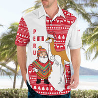Peru Christmas Hawaiian Shirt with Santa Claus Vicuña Andean Poncho and Red Festive Pattern Design - Wonder Print Shop