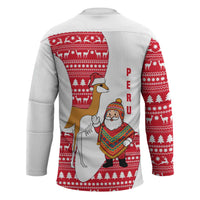 Peru Christmas Hockey Jersey with Santa Claus Vicuña Andean Poncho and Red Festive Pattern Design - Wonder Print Shop