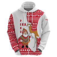 Peru Christmas Hoodie with Santa Claus Vicuña Andean Poncho and Red Festive Pattern Design - Wonder Print Shop