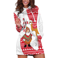 Peru Christmas Hoodie Dress with Santa Claus Vicuña Andean Poncho and Red Festive Pattern Design - Wonder Print Shop