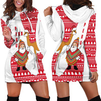 Peru Christmas Hoodie Dress with Santa Claus Vicuña Andean Poncho and Red Festive Pattern Design - Wonder Print Shop