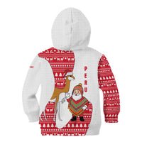 Peru Christmas Kid Hoodie with Santa Claus Vicuña Andean Poncho and Red Festive Pattern Design - Wonder Print Shop