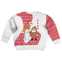 Peru Christmas Kid Ugly Christmas Sweater with Santa Claus Vicuña Andean Poncho and Red Festive Pattern Design - Wonder Print Shop