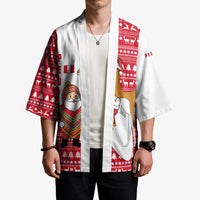 Peru Christmas Kimono with Santa Claus Vicuña Andean Poncho and Red Festive Pattern Design - Wonder Print Shop