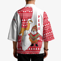 Peru Christmas Kimono with Santa Claus Vicuña Andean Poncho and Red Festive Pattern Design - Wonder Print Shop
