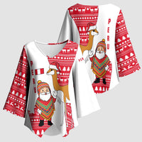 Peru Christmas Kimono Sleeve Blouse with Santa Claus Vicuña Andean Poncho and Red Festive Pattern Design - Wonder Print Shop