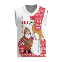 Peru Christmas Knitted V-Neck Vest with Santa Claus Vicuña Andean Poncho and Red Festive Pattern Design - Wonder Print Shop