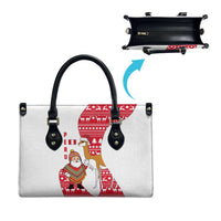Peru Christmas Leather Bag with Santa Claus Vicuña Andean Poncho and Red Festive Pattern Design - Wonder Print Shop
