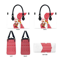 Peru Christmas Leather Bag with Santa Claus Vicuña Andean Poncho and Red Festive Pattern Design - Wonder Print Shop