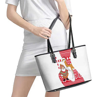 Peru Christmas Leather Tote Bag with Santa Claus Vicuña Andean Poncho and Red Festive Pattern Design - Wonder Print Shop