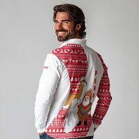 Peru Christmas Long Sleeve Polo Shirt with Santa Claus Vicuña Andean Poncho and Red Festive Pattern Design - Wonder Print Shop